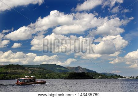 A boat on the shore of Derwent Water in the English Lake District