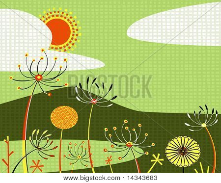 Bearbeitbare Vektor-Illustration Umbellifer Blumen und Hintergrund-Landschaft