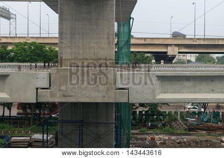 Construction site of sky train redline from Bangsue to Rangsit is a big infrastructure for transportation in Bangkok Thailand.