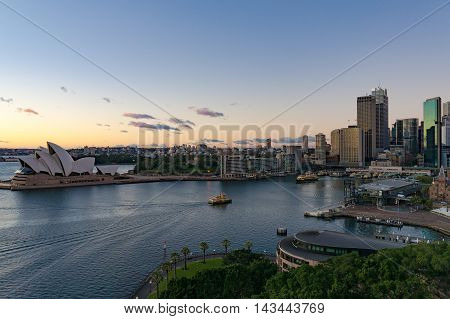 Sydney Circular Quay And Cbd Skyscrapers On Sunrise