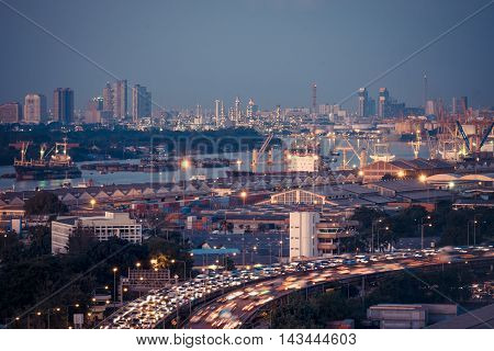 Evening Sky Bangkok City With Harbor