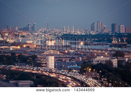 Evening Sky Bangkok City With Harbor