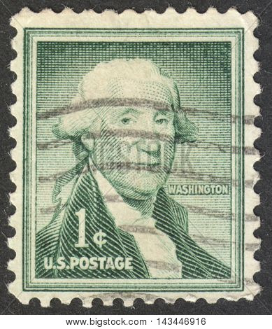 MOSCOW RUSSIA - CIRCA JULY 2016: a post stamp printed in the USA shows a portrait of George Washington the series 