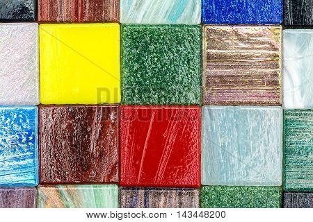 Square Glass Multicolored Smalt Mosaic Closeup