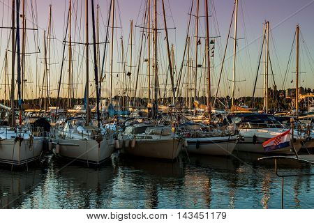 Boats in marina in Pula Istria Croatia. A very beatiful scene