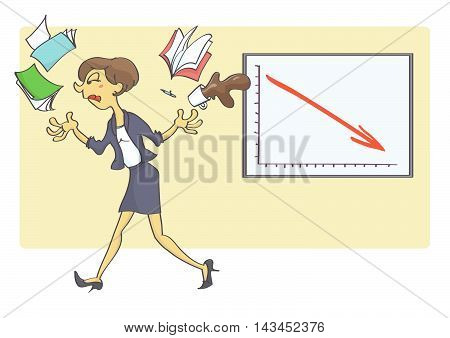 Woman quitting her job because of bad business indicators. Business crisis situation in the office.