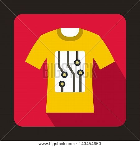 Electronic t-shirt icon in flat style with long shadow. Technology and test symbol