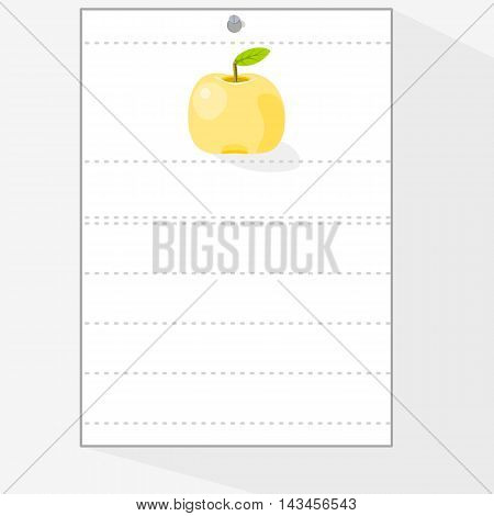 A sheet of paper from a workbook to which something can be attributed, with the image of yellow apple.