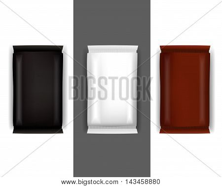 Vector Blank Food Packaging For Biscuit Wafer Crackers Sweets Chocolate Bar Candy Bar Snacks . Design Template. Isolated On White Background.