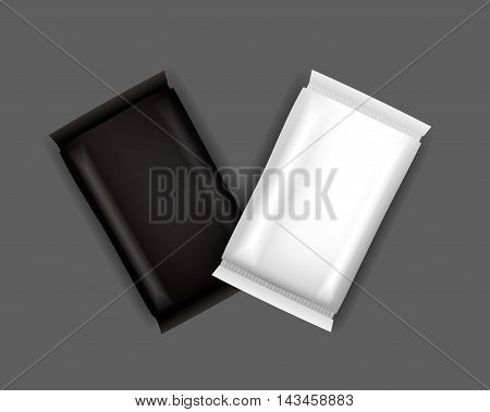 Vector White and Black Blank Food Packaging For Biscuit Wafer Crackers Sweets Chocolate Bar Candy Bar Snacks . Design Template. Isolated On White Background.