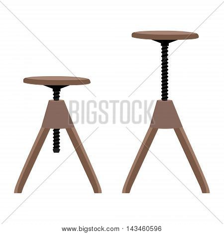 Vector illustration high and low wooden screw stool tabouret. Bar furniture