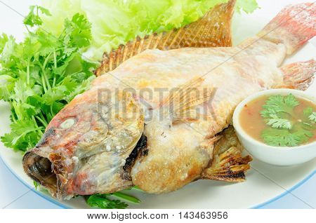 grilled fish Mixed with salt and vetgetable, thai food