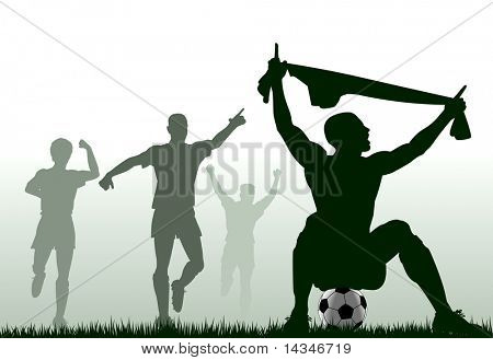 Silhouette d'un joueur de football célébrant un but plus de coéquipiers