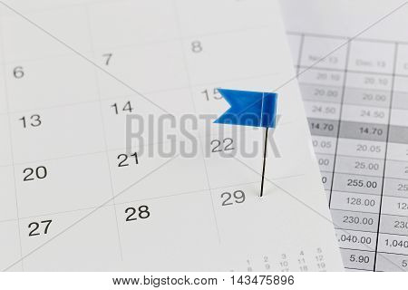 Blue Pins to Wildcats on the calendar beside the Twenty-nine number of month in business concept.