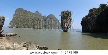 Rock the inverted bottle on the island of bond in Thailand