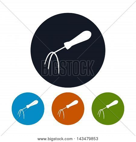 Icon Hand Rake, Four Types of Round Icons Hand Garden Fork, Garden Equipment ,Agricultural Tool, Vector Illustration