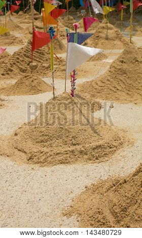 mini sand mountain in temple on buddhism day