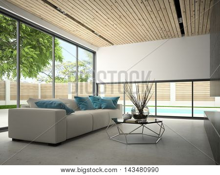 Interior hous with swiming pool 3D rendering