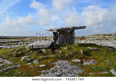 Poulnabrone tomb and the Burren in Ireland.