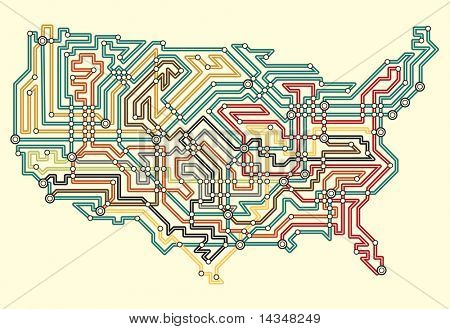 Mappa degli Stati Uniti in stile underground mappa vettoriale modificabile illustrata
