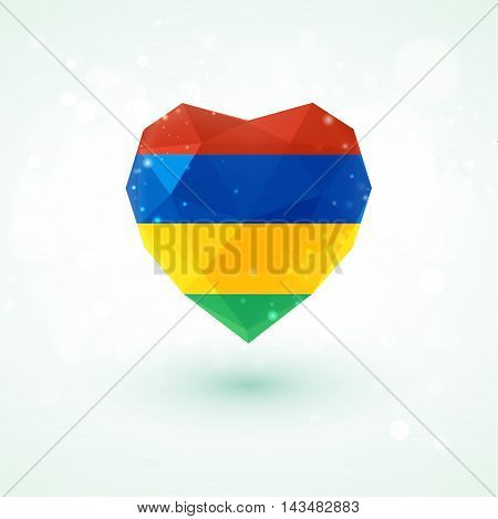 Flag of Mauritius in shape of diamond glass heart in triangulation style for info graphics, greeting card, celebration of Independence Day, printed materialsFlag of Laos in shape of diamond glass heart in triangulation style for info graphics, greeting ca
