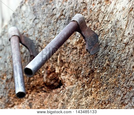 Throwing Ax Sticking In A Wooden Target