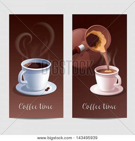 Coffee Time Banner with Coffee Cup and Heart Shaped Steaming. Vector illustration
