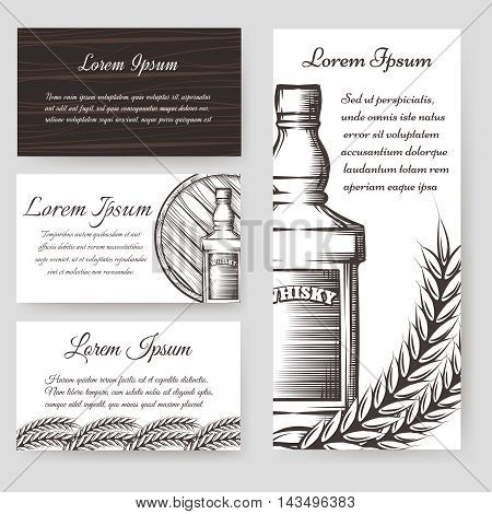 Whisky bouqlet and cards templates set. Vector illustration