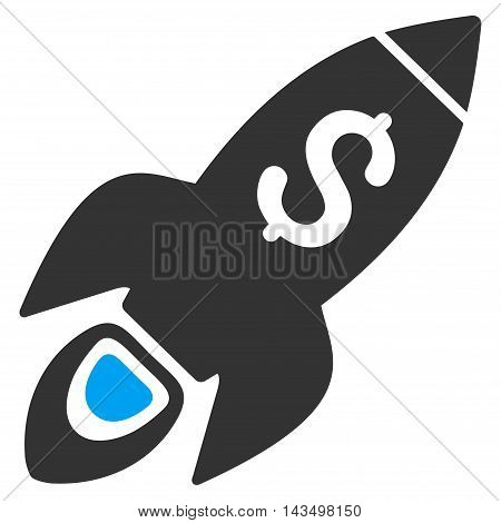 Startup Rocket Launch icon. Vector style is bicolor flat iconic symbol with rounded angles, blue and gray colors, white background.