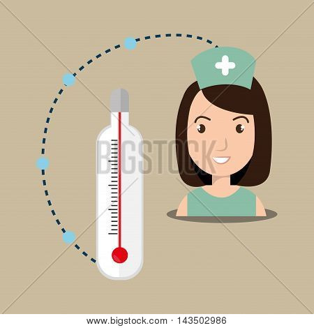 woman medical staff thermometer vector illustration design