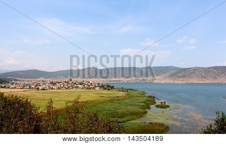 picture of a lake Prespa in Albania in summer