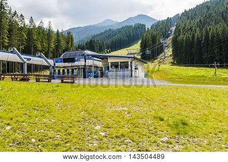 Zuberec Slovakia - August 20 2016: Station chairlift (Rohace - Spalena Tatra west) in the mountains also open in the summer.