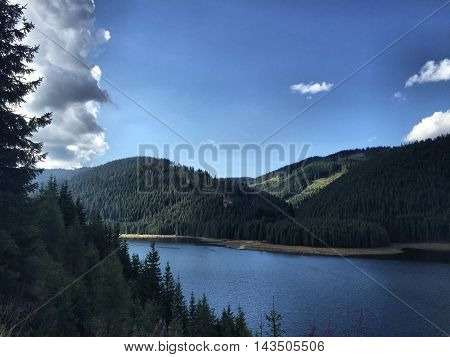 Landscape with lake Vidra, in Southern Carpathians, Romania