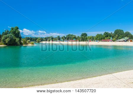 Beautiful Jarun lake in Zagreb, Croatia, sunny summer day