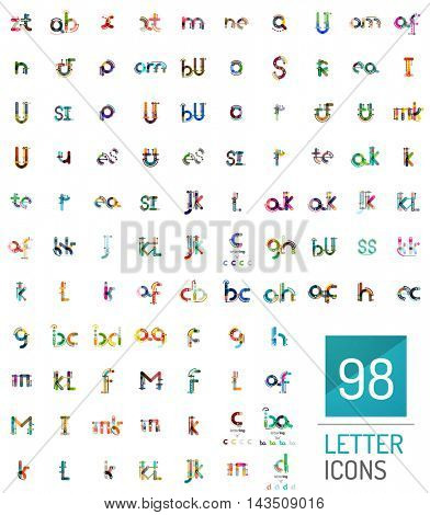 Mega collection of 98 line designed letter logos, modern abstract geometric company branding templates - initial letters
