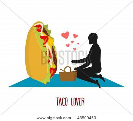 Taco Lover. Mexican Food At Picnic. Rendezvous In Park. Fastfood And People. Rural Jaunt In Love Wit