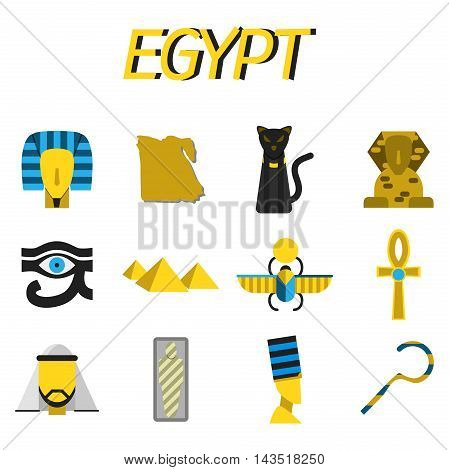 Set of vector flat design Egypt travel icons and infographics elements with landmarks and famous Egyptian symbols