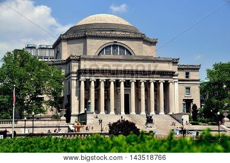 New York City - May 24 2010: The neo-classical great Library of Columbia University is the centerpiece of the university's campus