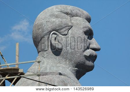 PRAGUE, CZECH REPUBLIC - MAY 20, 2016: Huge head of Soviet dictator Joseph Stalin rising over Letna Park in Prague, Czech Republic, during the filming the new movie Monster.