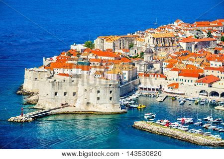 Dubrovnik Croatia. Picturesque view on the old town (medieval Ragusa) and Dalmatian Coast of Adriatic Sea.