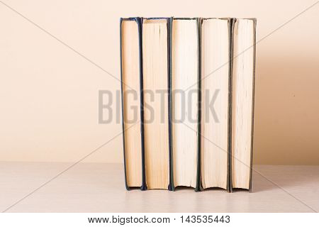 Stack of colorful books. Education background. Back to school. Copy space for text
