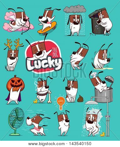 Sticker Collection of Emoji Cartoon Dog Emoticons. Vector Stock Illustrations