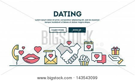 Dating Valentine's day colorful concept header flat design thin line style vector illustration