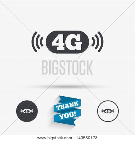 4G sign icon. Mobile telecommunications technology symbol. Flat icons. Buttons with icons. Thank you ribbon. Vector