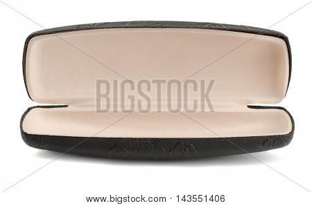 Empty leather eyeglasses case isolated on white
