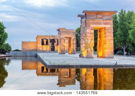 Sunset over the Temple de debod in Madrid, Spain