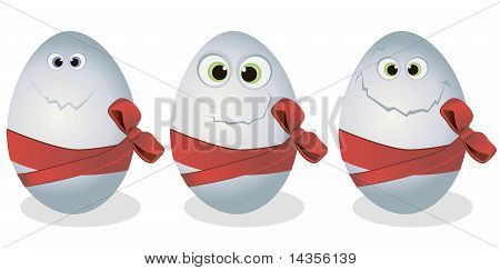 Funny eggs with a red bow