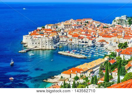 Dubrovnik Croatia. Picturesque view on the old town (medieval Ragusa) and Dalmatian Coast of Adriatic Sea.