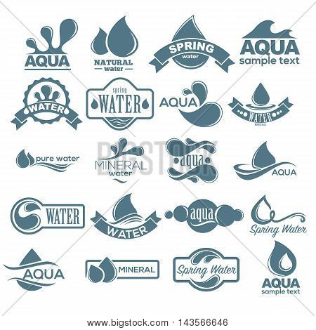 Blue logos set. Label for mineral water. Aqua icons collection. Vector Illustration isolated on white background