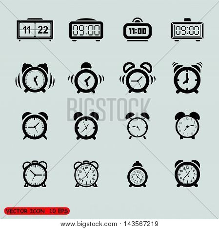 vector black clocks icons in the gray squares